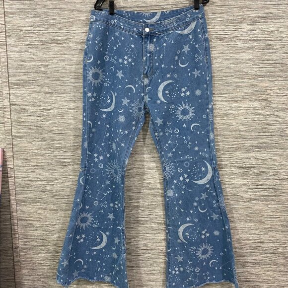 Rue21 Denim - 🌙✨ Rue 21Cosmic Dreamer BOHO Juniors XL Bell Bottom Jeans Star Moon & Sun Print